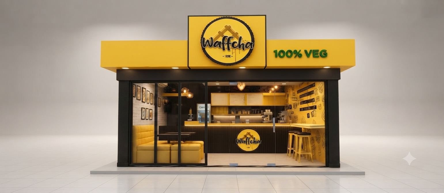 Official Waffcha store front with the 100% veg dessert counter